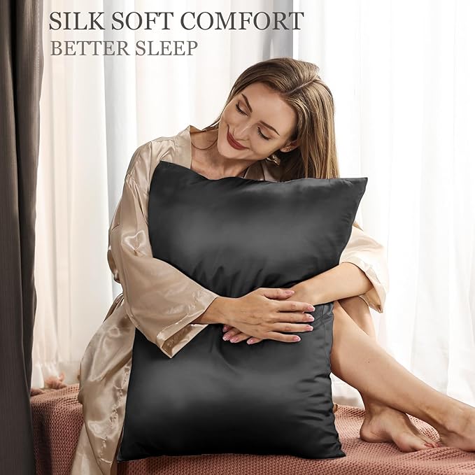 Adubor 100% Silk Pillowcase - Mulberry Silk Pillow Cases, 23 Momme 6A Grade Fibers, Silk Pillow Case for Hair and Skin Health, with Hidden Zipper (Standard 20''×26'', Black, 1PC)