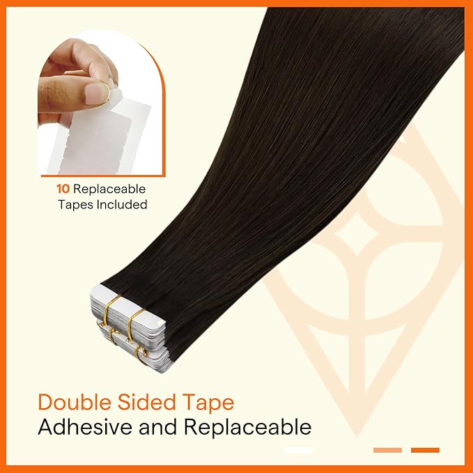 Full Shine Tape in Hair Extensions Human Hair Color Dark Brown Seamless Invisible Tape in Human Hair Extensions 22 Inch 10Pcs 25Grams Add Length Unprocessed Virgin Hair for Postpartum Women