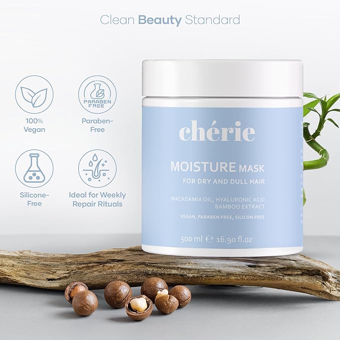 Deep Conditioning Hair Mask for Curly and Straight Hair With Macadamia Oil, Hyaluronic Acid & Bamboo Extract, Hydrating for Dry Damaged, Helps Repair, Reducing Frizz & Breakage, Vegan 16.90 oz