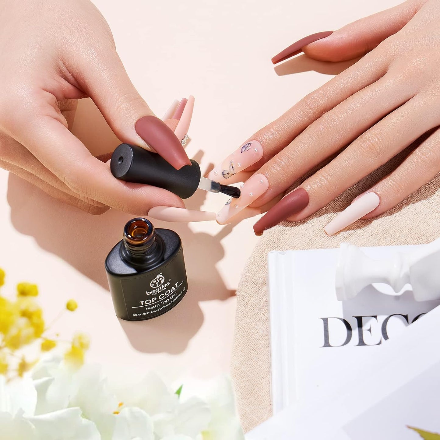 Beetles Matte Gel Top Coat for Gel Nail Polish, 7.5ML Chrome Proof Matte Top Coat No Wipe Powder-Resist Matte Finish for Detail Chrome Nail Powder Painting Long Lasting UV Nail Art