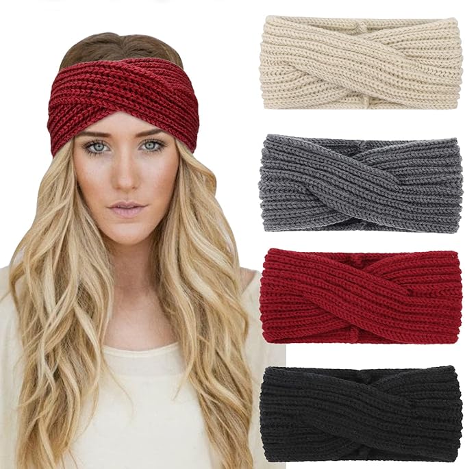 DRESHOW Knit Crochet Headband for Women Ear Warmer Soft Turban Stretch Warmer Headbands Winter Fashion Head Wrap