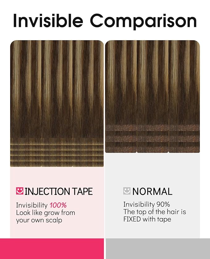 Youngsmile Injection Tape in Hair Extensions Human Hair #4/27/4 Chocolate Brown to Caramel Blonde 20pcs 50g 22 Inch Balayage Injected Tape in Hair Extensions Straight Remy Human Hair (#4/27/4,22'')