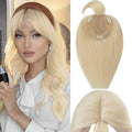 Rich Choices Real Human Hair Topper With Bang for Women - 100% Remy Hair for Thinning Hair, Clip in Silk Base, 10 Inch #613 Bleach Blonde