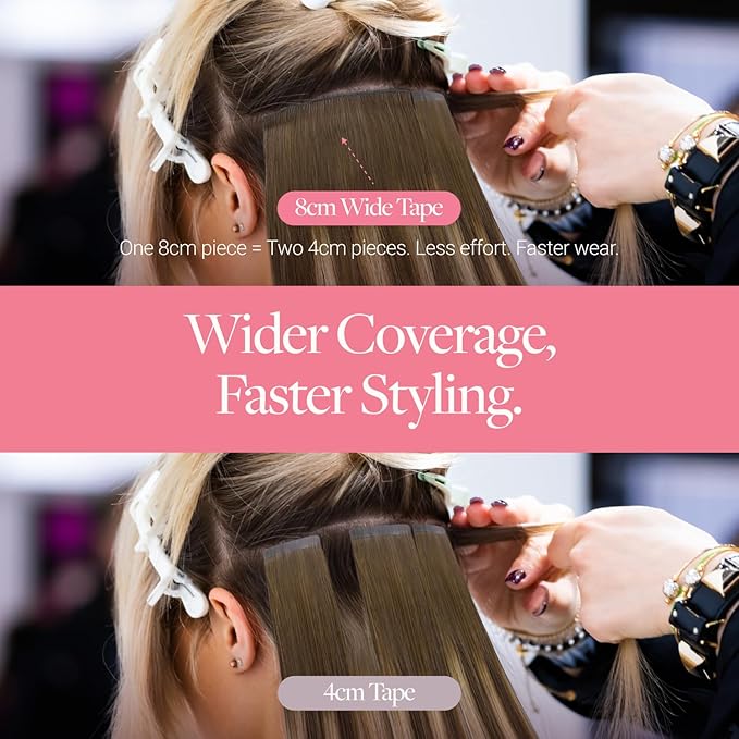 GOO GOO Invisi Edge Wide Tape in Hair Extensions, 4/27/4 Balayage Chocolate Brown to Caramel Blonde,4pcs 18inch 20g, Remy Human Hair,Seamless Injected Tape, Natural Look