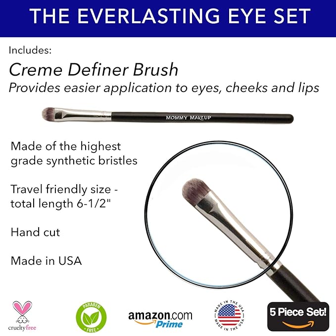 The Everlasting Eye 5 Piece Waterproof Makeup Set. Gel Eyeliner, Creme Eyeshadow, 2 brushes and Mesh Bag. Paraben-free, Talc-free, Cruelty-free. Anna/Amethyst 1206