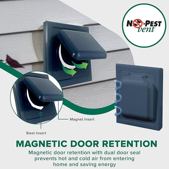 NO-PEST VENT, Exclusive Dual Door Dryer Vent Cover Outdoor 4 inch or Bathroom fan, Made in USA w Highest UV Resistant Plastic in any Outdoor Vent Cover (Deep Ocean Blue, 4 inch W/O Duct Tube)
