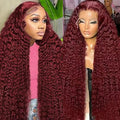 32 Inch Burgundy Wig Human Hair 13x6 Deep Wave HD Lace Front Wigs Human Hair 200 Density 99j Burgundy Lace Front Wigs Pre Plucked Red Colored Curly Wig with Baby Hair
