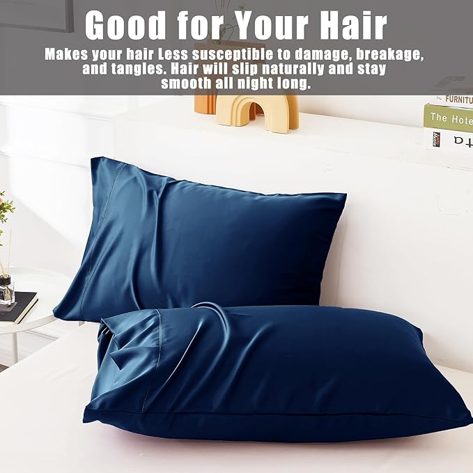 TELUS Pillow Cases Queen Size 2 Pack, Bamboo Rayon Cooling Pillowcases with Envelope Closure, Cool Breathable Pillow Cover for Hot Sleepers & Night Sweats, 20x30 inches, Navy Blue