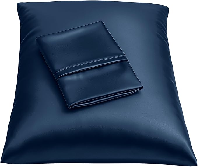 BLISSFORD Satin Pillowcase with Zipper, for Hair and Skin Care, Feels Soft and Cool Like a Silk Pillowcase, Satin Pillow Cases 2 Pack, Slik Pillow Cover, Navy - Standard Size, Set of 2