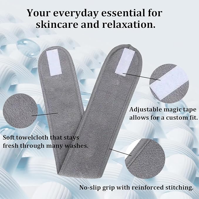 4 Pack Adjustable Makeup Headbands – Non-Slip Spa & Facial Hair Wrap, Washable Headband for Shower, Yoga, Gym, Salon & Home Use (Fits All), HZFD-AB