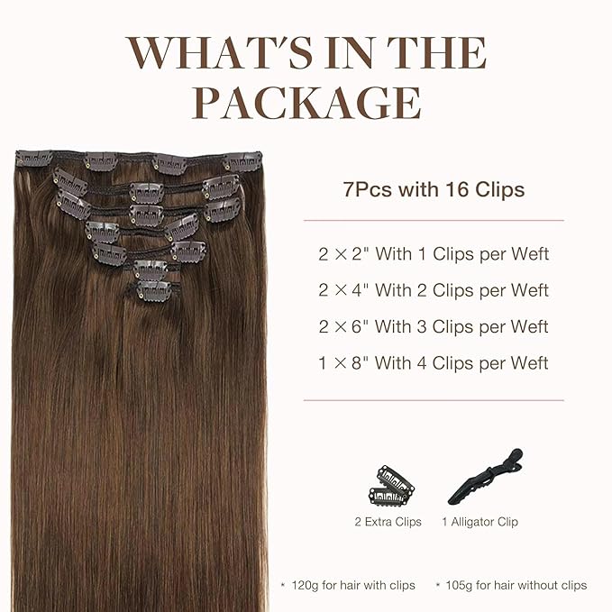 GOO GOO Clip in Hair Extensions Real Human Hair, Remy Human Hair Extensions Clip ins for Women, Natural Human Hair, 22inch 170g 7Pcs, #4A Chocolate Brown