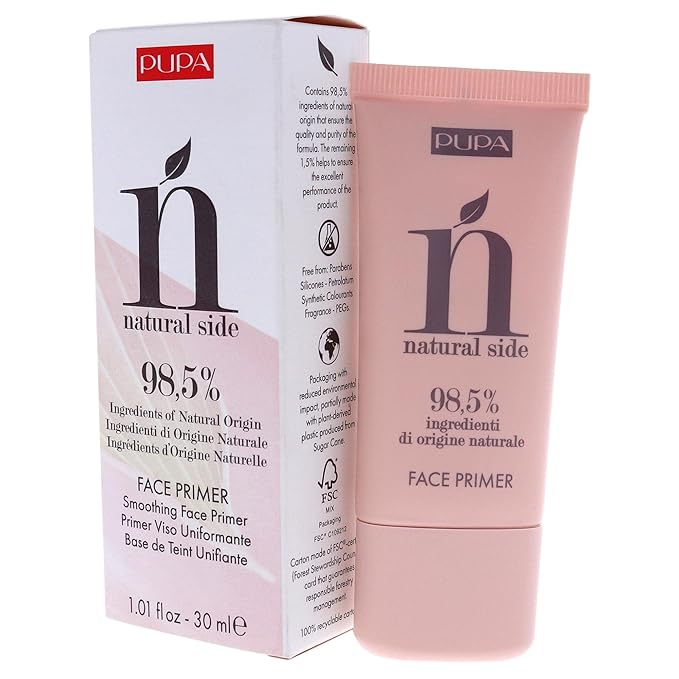 PUPA Milano Natural Side Face Primer - Smoothing Makeup Base For Face - Contains Natural Ingredients - To Nourish And Perfect The Skin - Creates A Perfect Canvas For Any Face Products - 1.01 Oz