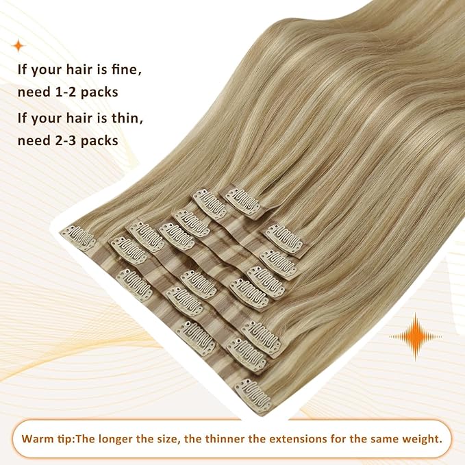 Full Shine Clip in Hair Extensions 24 inch 160g 8Pcs Seamless Clip in Hair Extensions Dark Blonde Mix Light Blonde Remy Hair Clip ins for Women