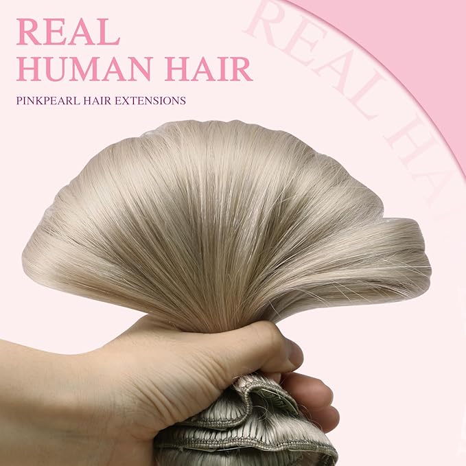 PINKPEARL Clip in Hair Extensions Real Human Hair, 20 Inch 120g 7pcs #1000 Gray Blonde Human Hair Extensions Clip Ins, Remy Hair Clip ins(#1000-20)