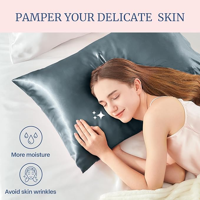 BEDELITE Satin Pillowcase for Hair and Skin, Super Soft and Cooling Similar to Silk Pillow Cases 2 Pack with Envelope Closure, Gift for Women Men(20"x26" Standard Size, Space Grey)