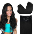 DOORES Hair Extensions Clip in Human Hair, 5pcs 75g 14 Inch Jet Black Clip in Human Hair Extensions Remy Hair Extensions Straight