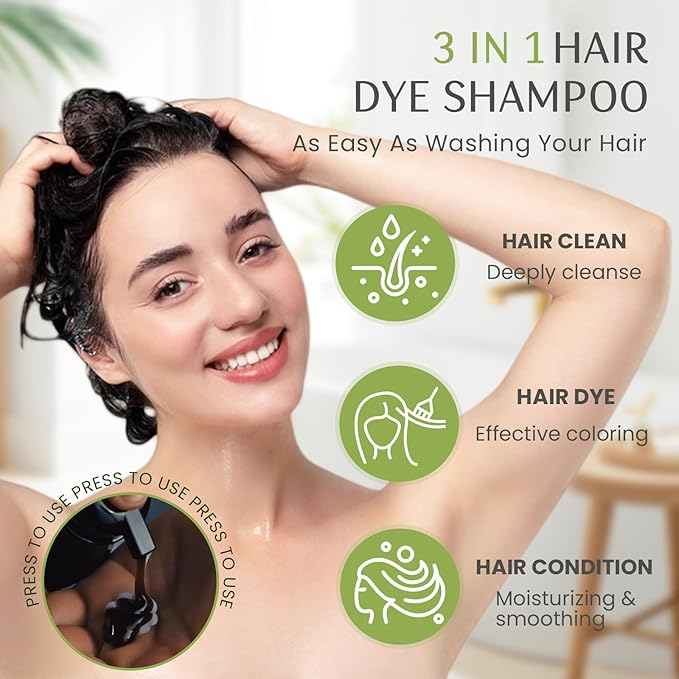 Cherry Brown Hair Dye Shampoo 3 in 1, Instant Natural Hair Color Shampoo Hair Dye for Women & Men, Root Touch Up & Easy To Use & Lasts 3-4 Weeks & All Hair Types, 16.9 fl.oz