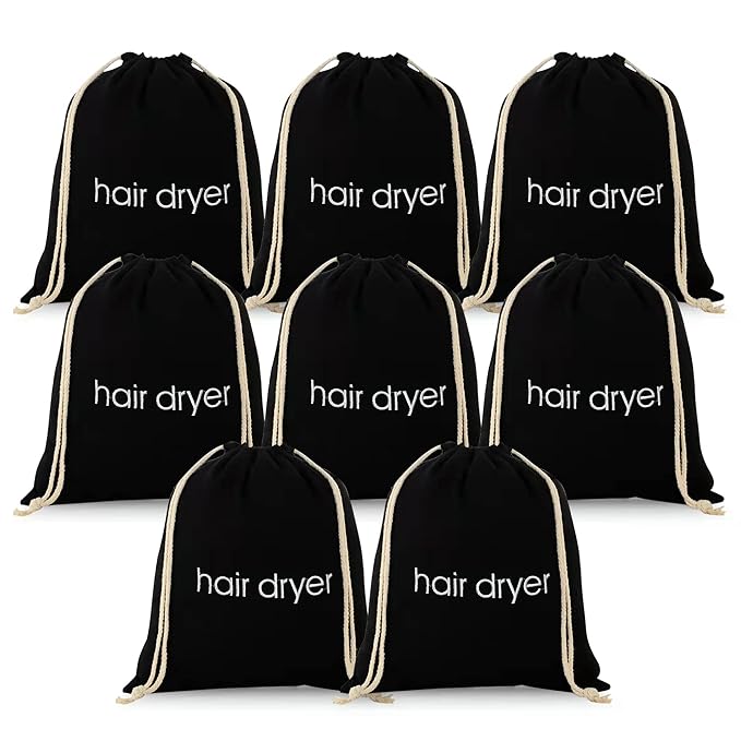 3 | 6 | 8 Pack Hair Dryer Bags Drawstring Bag Container Hairdryer Bag for travel bathroom (8 PCS, Black)
