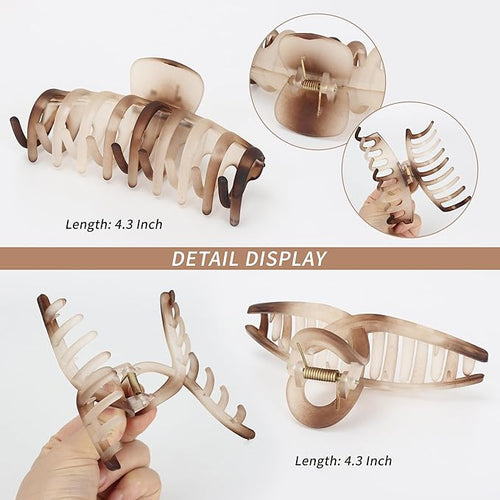 5 Pcs Big Hair Claw Clips Matte Claw Clips for Women Gradient Amber Brown Strong Hold Non-Slip Large Hair Clips for Long Thick/Thin Hair with Multi-Styles Hair Accessories