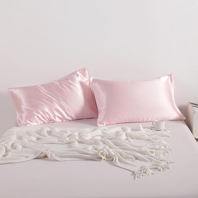 NTBAY 2 Pack Satin King Pillowcases for Hair and Skin, Luxurious and Silky Pillow Cases with Envelope Closure, 20x40 Inches, Light Pink