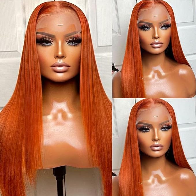 Ginger Wig Human Hair 13x4 Straight Ginger Orange Lace Front Wigs Human Hair HD Transparent Lace Frontal 350 Colored Wig Pre Plucked 180% Density 24inch