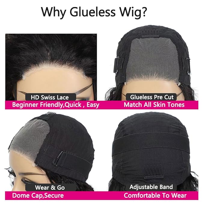 GOLFMAX Glueless Wigs Human Hair Pre Plucked Pre Cut Wear and Go Glueless Wig Curly Short Bob Wig Human Hair Wigs Deep Wave 4x4 Lace Closure Wigs Human Hair 10 Inch