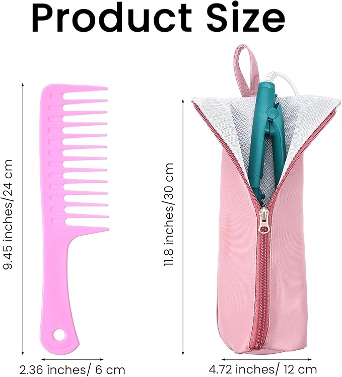 Hot Iron Holder Mat with Comb Hair Tool Organizer Heat Resistant Bag Hanging Curling Iron Flat Holder with Zip Hair Straightener Mat Pouch Portable Hot Hairs Tool Travel Bag for Curling Flat Irons