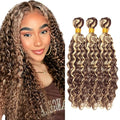 Highlight Bundles Human Hair P4/613 Deep Wave Bundle 16 18 20 Inch Niegmeag Brazilian Virgin Remy Hair Extensions Double Weft 2 Tone Brown and Blonde Bundles 300g