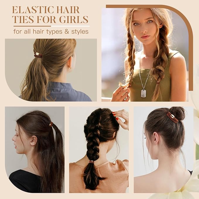 Hair Ties No Damage - 10PCS Ponytail Holders - Elastic Hair Ties for Thick Hair - Braided Hair Bands for Women Girls's Hair - Brown