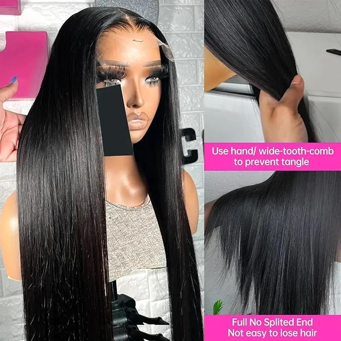 Lemoda 13x6 Full Lace Frontal Wig 180% Density Straight Lace Front Wigs Human Hair HD Transparent Lace Glueless Wig Pre Plucked 15A Brazilian Virgin Human Hair Wigs for Women 28 Inch