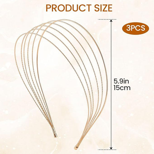 3pcs Multi Layers Metal Headbands, Gold Sparkly Thin Layer HeadBands for Women, Elegant Layered Hair Bands Accessories for Party Wedding Home Outside