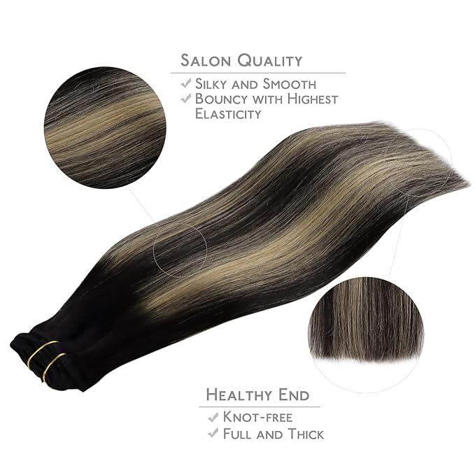 WENNALIFE Clip in Hair Extensions Real Human Hair, 14 Inch 150g 9pcs Balayage Natural Black to Light Blonde Remy Hair Thicker Double Weft Extensiones De Cabello Humano Con Clip Ins Straight Full