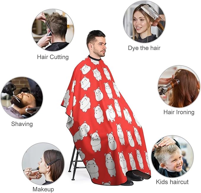 Women White Hippo Pink Salon Haircut Capes, Full Coverage Dyeing Salon Apron for Hairdressers, Easy Clean