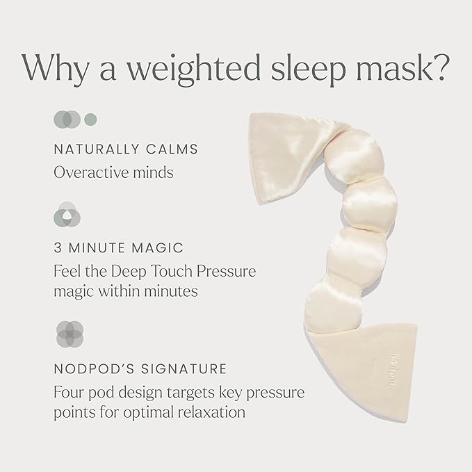Nodpod Gentle Pressure Silk Sleep Mask | Patented Light Blocking Design for Sleeping, Travel & Relaxation | Bead Filled, Machine Washable (Pearl)