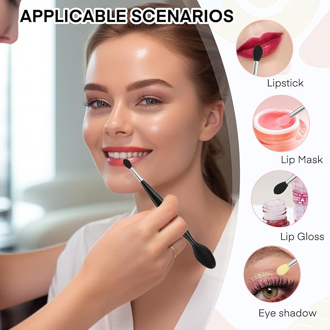 Unaone Lip Scrub Brush - 3 PCS Dual-ended Lip Scrubber Exfoliator and Silicone Lip Brush, 2-in-1 Silicone Lip Scrub Tool Lip Mask Applicator, Gentle Exfoliator & Applicator for Soft