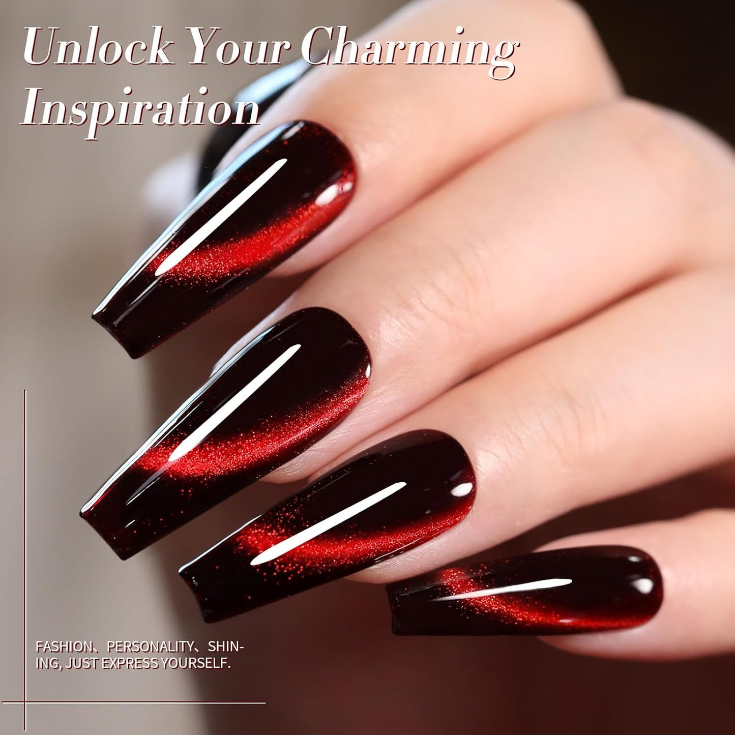 Born Pretty Cat Magnetic Eye Gel Nail Polish, Red Holographic Glitter Shiny Sparkle Crystal Gel Nail Polish Magnetic Nail Polish Salon DIY at Home 15mL