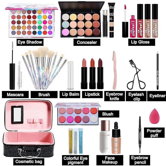Makeup Kit For Women Full Kit, All in One makeup Gift full set, Include Eyeshadow Palette, makeup brushes, Lip Gloss Set, Lipstick, Foundation, Concealer, For Beginners and Professional