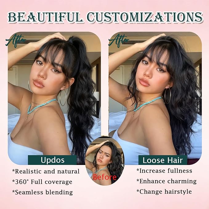 Benehair Clip on Bangs for Women Human Hair, Fake Bangs Clip Human hair, French Bangs Clip in Hair Extensions Hair Pieces with Temples for Daily Wear (Natural Black)