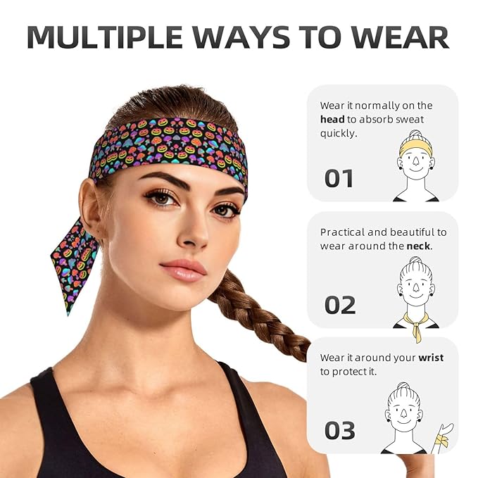 Men's Women Sports Sweat Bands, Multipurpose Elastic Hair Band for Yoga Athletic Shower, Fashion Halloween Pumpkin Trippy Mushroom Headdress Head Accessories