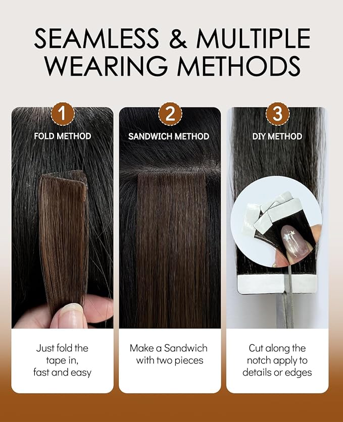 VINBAO Invisi Edge Tape in Hair Extensions Human Hair 14in 40g 20pcs Auburn Ginger Injected Tape in Hair Extensions Seamless Pro Quality Silky Straight 14inch #33