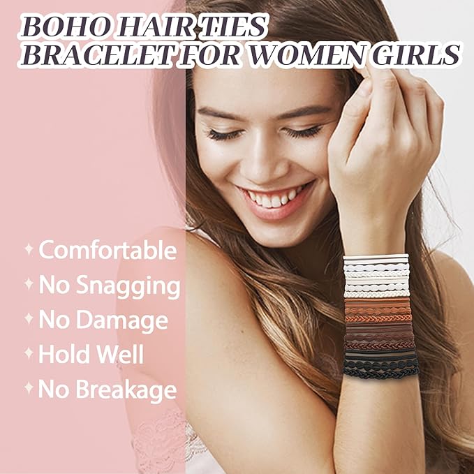 JIIRS 20PCS Boho Hair Ties,Elastic Bracelets,Elastic Hair Ties, Hair Bands For Ponytails,Ponytail Holder for Thick or Thin Hair,Boho Hair Bracelets No-Damage For Daily Life, Sport, Working(Set6)