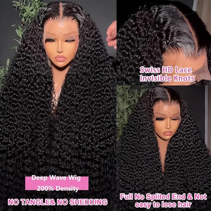 34 Inch 13x6 Deep Wave Lace Front Wigs Human Hair 200 Density 13x6 HD Lace Front Wigs Human Hair Pre Plucked Deep Curly Glueless Wig 100% Virgin Human Hair Lace Front Wigs for Women