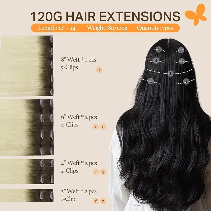 DOORES Clip in Hair Extensions Real Human Hair, Light Ash Brown to Ash Blonde 120g 7pcs 18 Inch, Remy Hair Extensions for Women Natural Straight Thick