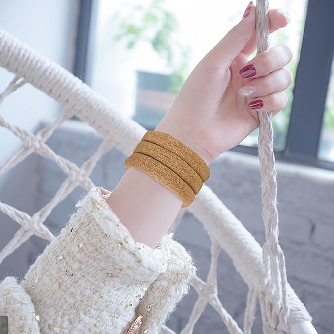 50PCS Seamless Hair Ties for Women Thick Hair, Soft Pony Tails, Large Elastic Hair Bands, Thick Ponytail Holders No Damage, Light Brown, 2 Inch in Diameter