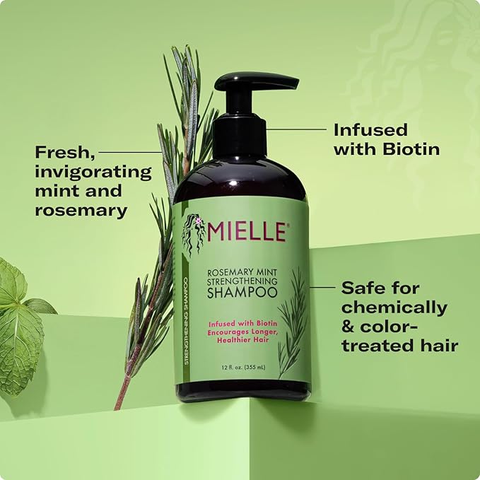 Mielle Organics Rosemary Mint Hair Strengthening Biotin Shampoo - Moisturizing Hair Shampoo for Women and Men to Gently Cleanse, Repair & Protect Strands (12 oz)
