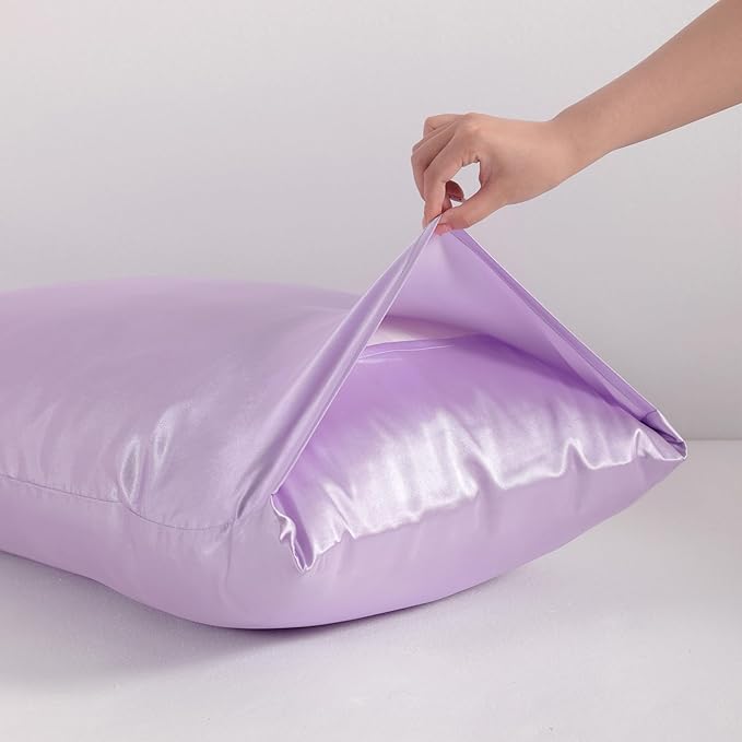 NTBAY 12 Pack Satin King Pillowcases for Hair and Skin, Luxurious and Silky Pillow Cases with Envelope Closure, 20 x 36 Inches, Light Purple