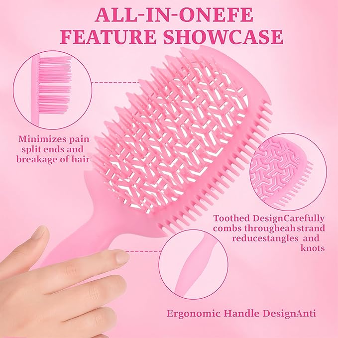 Curl Defining Brush, Vented Curly Hair Brush for Effortlessly Detangling Shaping and Styling, Candy Brush for Wet or Dry Hair Types for Women and Girl, Defining with Side Gear, Reduces Frizz (Pink)