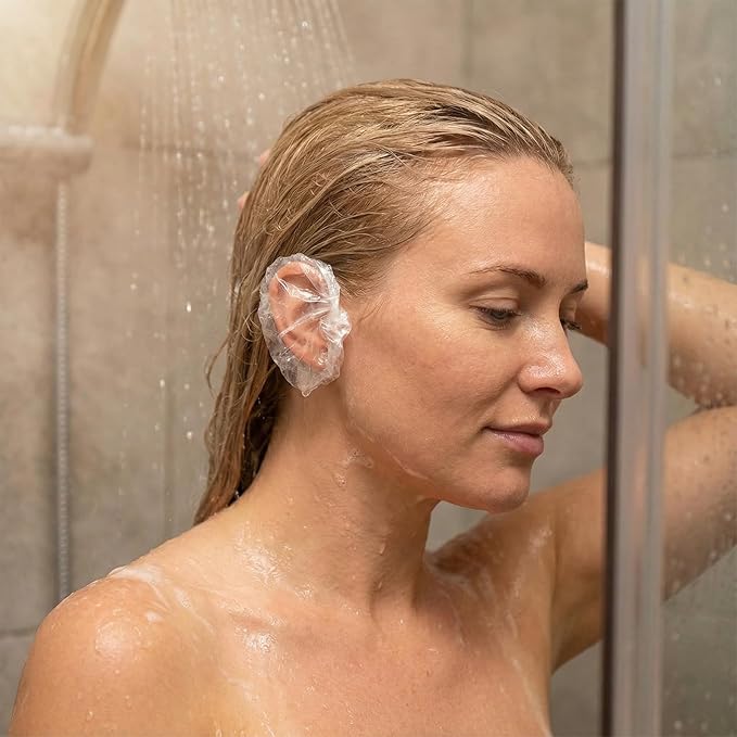 100 Pcs Disposable Clear Ear Covers, Ear Covers for Hair Dye, Waterproof Plastic Ear Protectors, Flexible Universal Earmuffs for Shower, Hair Dye, Bathing, Spa and Beauty Treatments Accessories