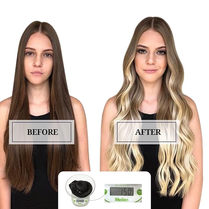 DOORES Hair Extensions Real Human Hair, Ash Brown to Platinum Blonde 150g 9pcs 18 Inch, Clip in Extensions Human Hair Natural Remy Clip in Hair Extensions Silky Straight Thick Human Hair Extensions
