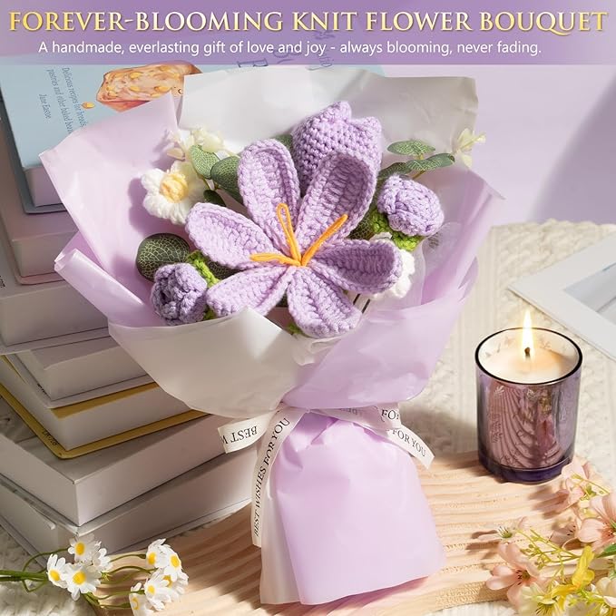 Birthday Gifts for Women Self Care Package Get Well Soon Gift Baskets, Thinking of You Sympathy Spa Gift Set w/ Crochet Flower Bouquet, Unique Christmas Gifts for Women Mom Her Best Friend Sister Wife